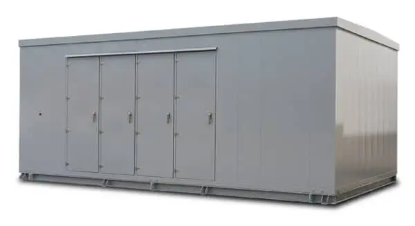 a grey container with doors
